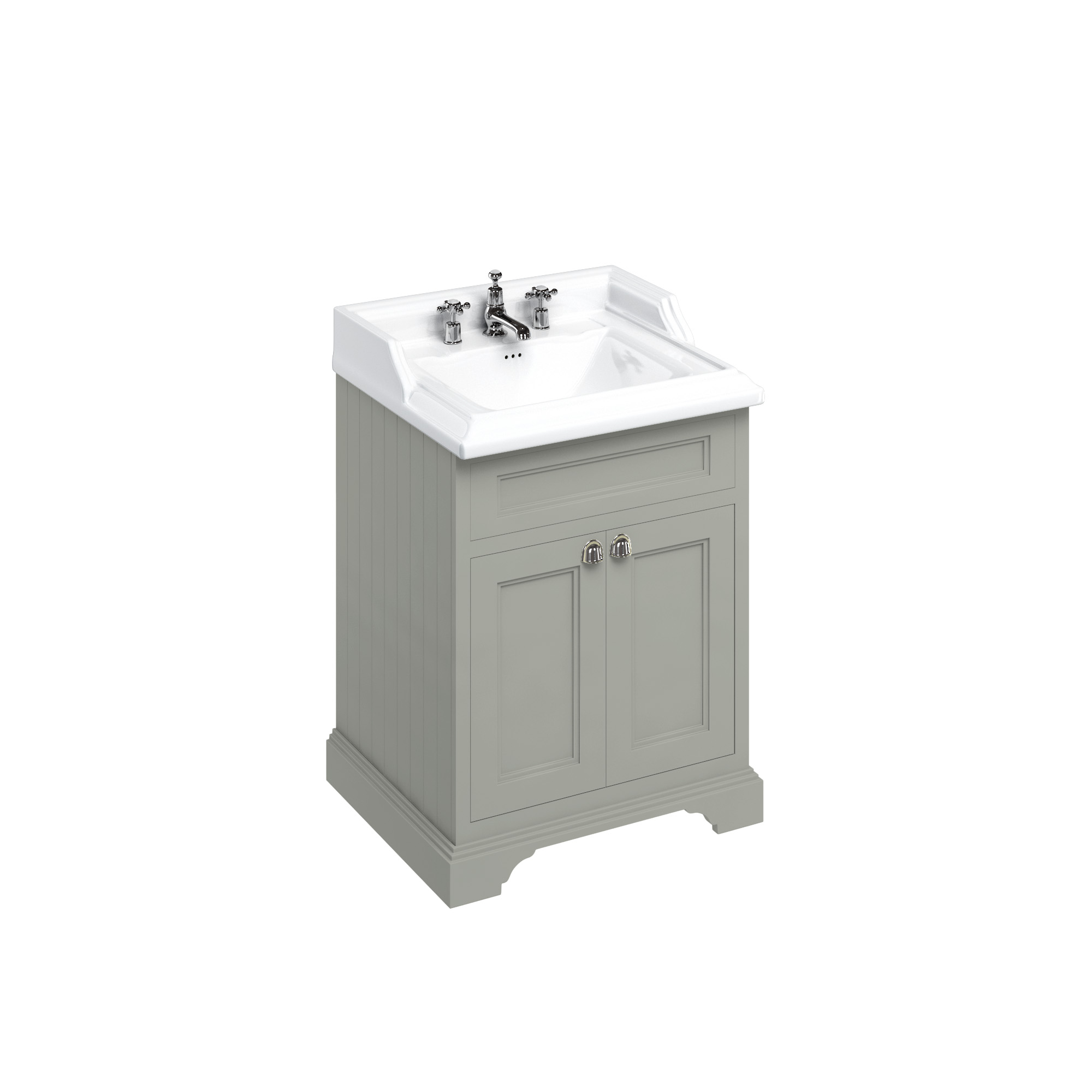 Freestanding 65 Vanity Unit with doors - Dark Olive and Classic basin 3 tap holes